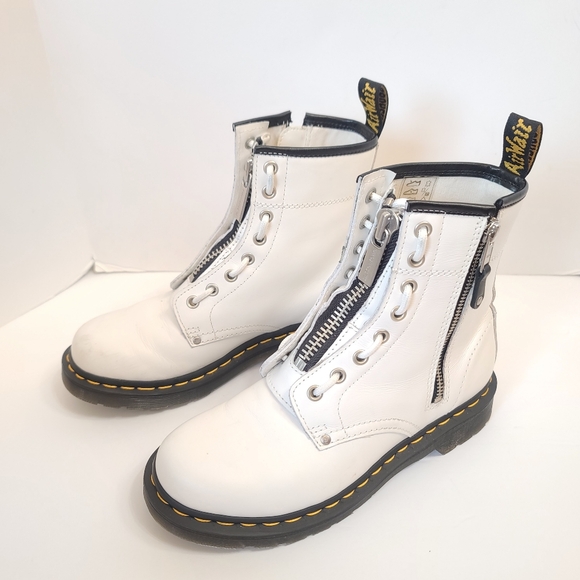 Dr. Martens | 1460 Women's Double Zip Leather Lace Up Boots White Sendal Size 7 - Picture 7 of 13
